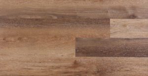 Closeup of paneled wood flooring with wooden grooves and texture in different brown colors