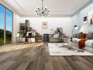 An inside look of a room with wooden flooring